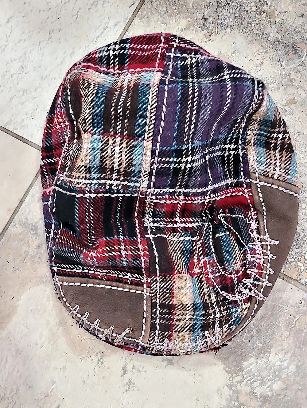 True Religion Brand Jeans Plaid Patchwork Hat Brown, Vintage.